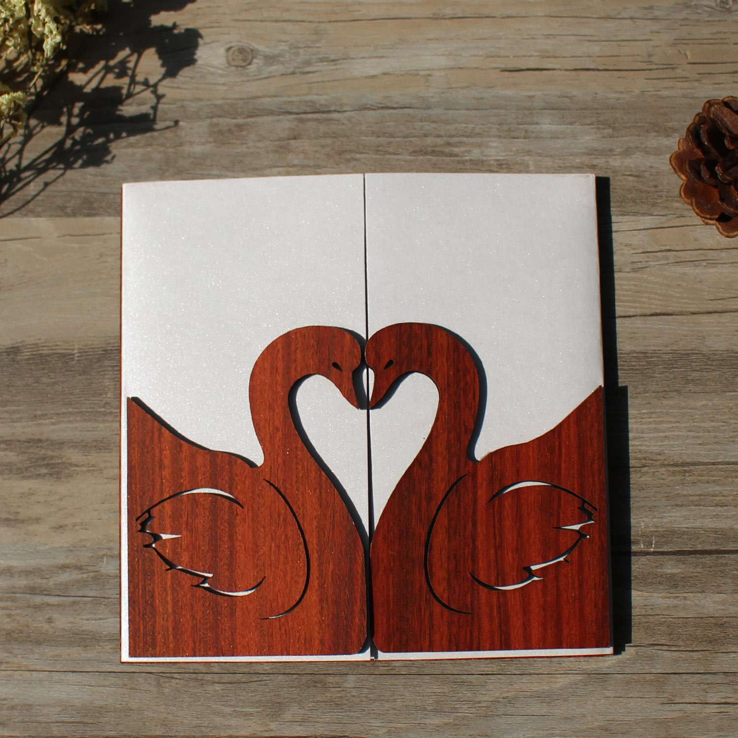 Latest  Invitation Card Wooden Invitation Swan Pattern Customized